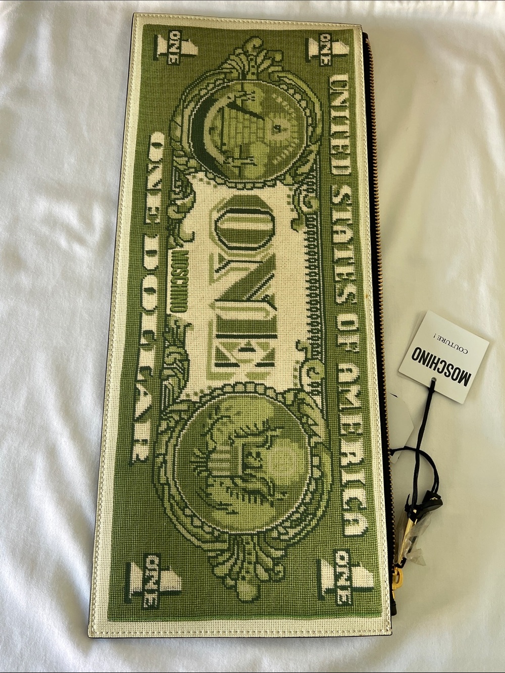 New Moschino Green Dollar Bill Clutch - Picture 8 of 10